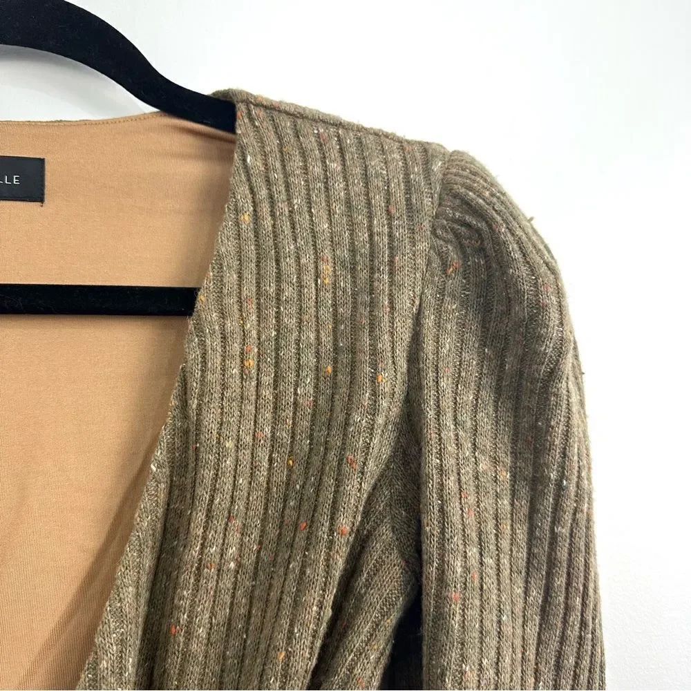 Revolve Majorelle Damien Ribbed Cropped Wrap Sweater in Mocha Brown Sz XS - Picture 7 of 12